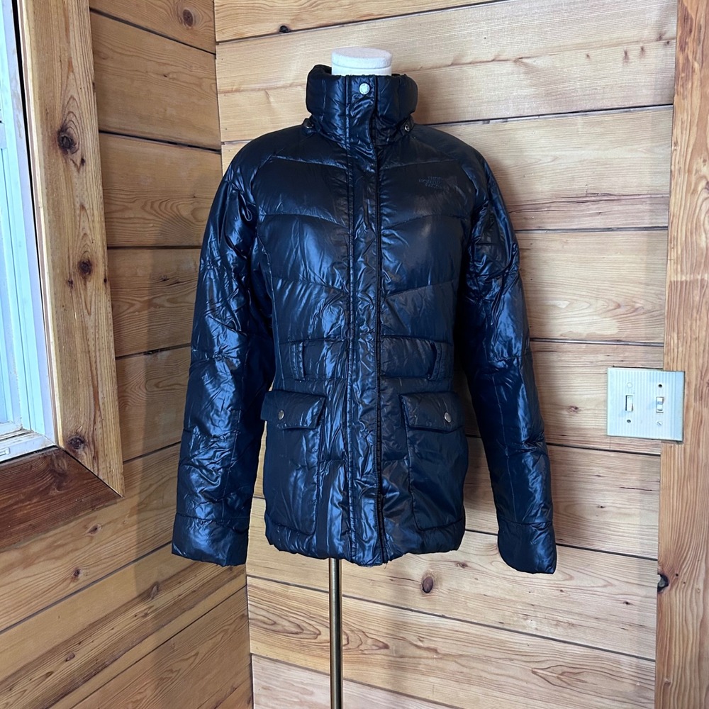 Puffer Down Jacket Womens Medium Black Shiny Glossy Glaze The North Face